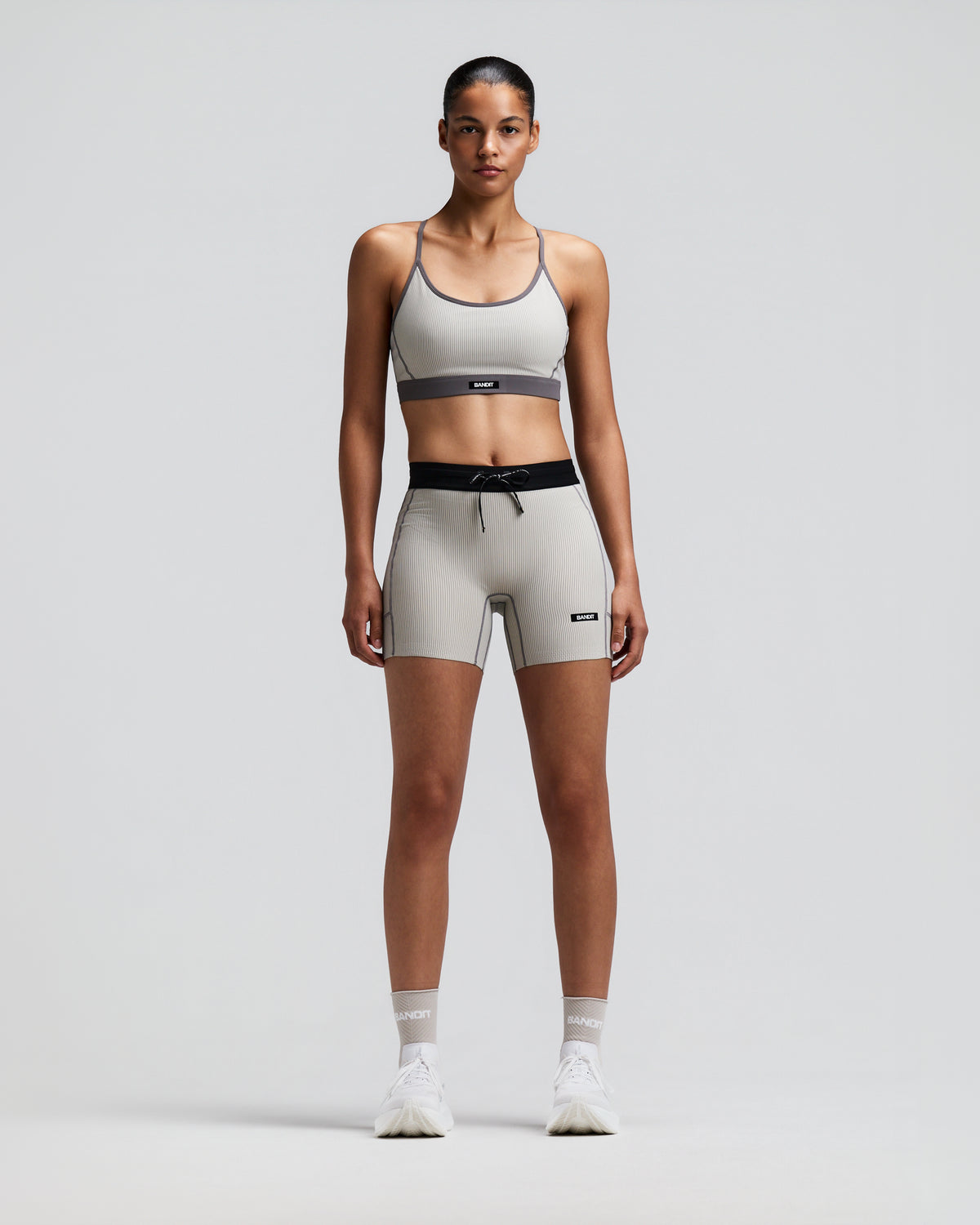Women's Striped Cadence™ 5" Compression Shorts - Plaster / Slate