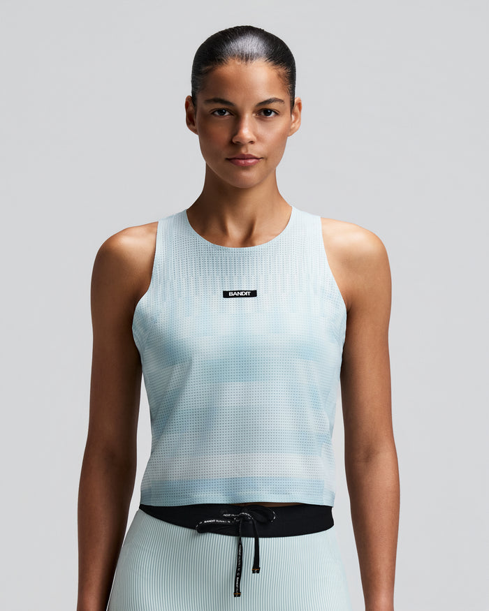 Women's GeoMesh™ Lightweight Race Singlet - Growing Grid - Lagoon / Mist