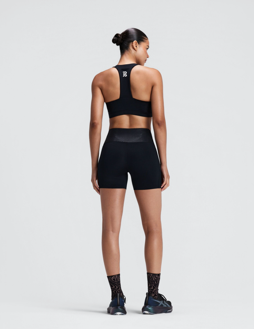 WOMEN VANISHER GEOMESH V-NECK RUN BRA - BLACK