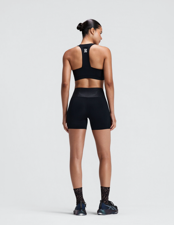 WOMEN VANISHER GEOMESH V-NECK RUN BRA - BLACK