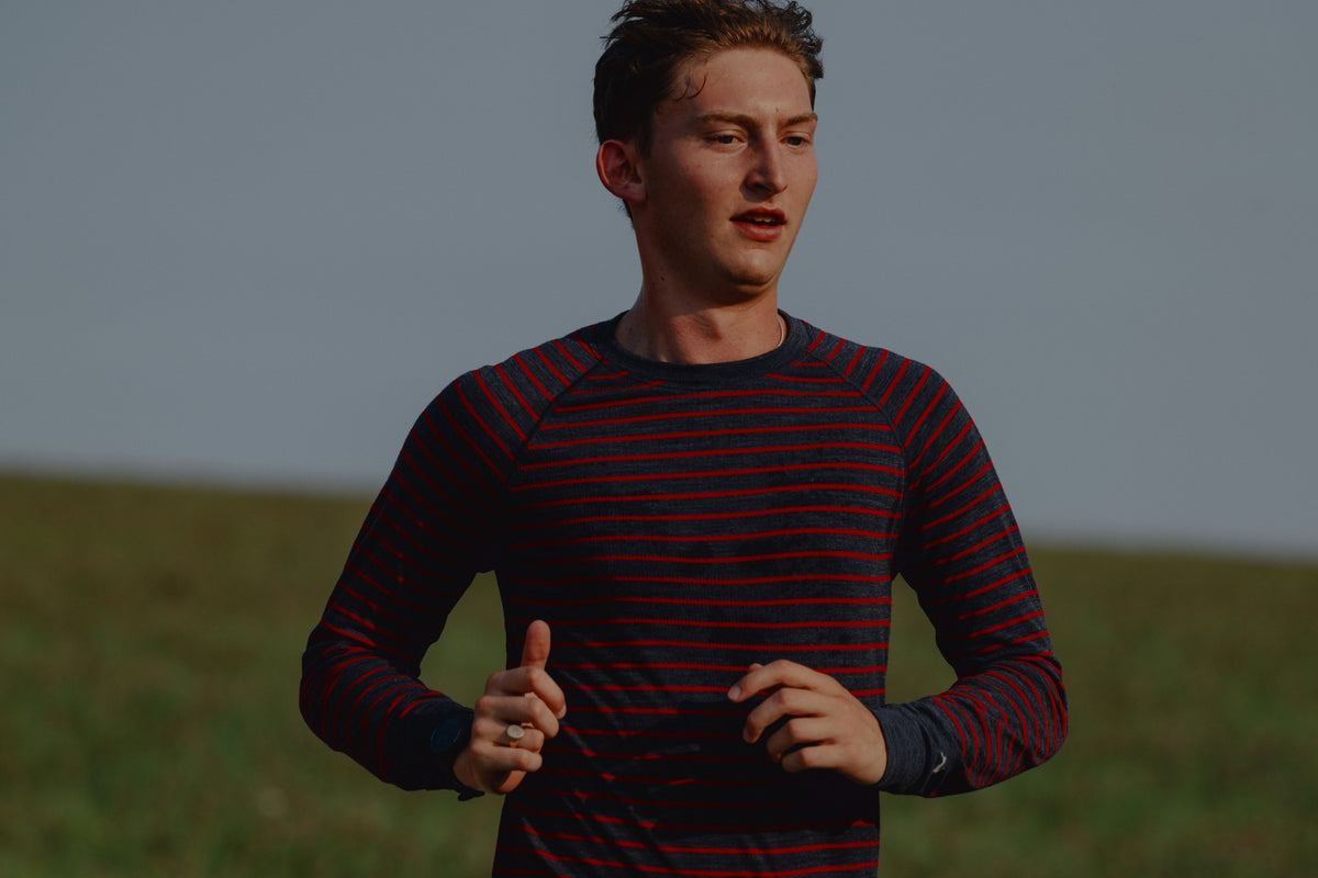 MEN BRIGHTON BASE LAYER - NAVY/RACING RED STRIPE