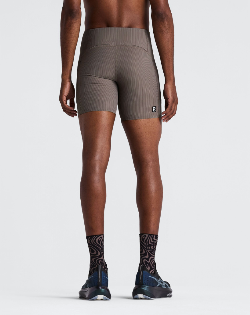 MEN STRIPED CADENCE QUARTER TIGHTS - CONCRETE TAUPE / COCOA