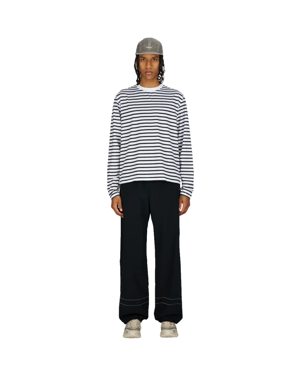 Striped LS — Men — White and Navy