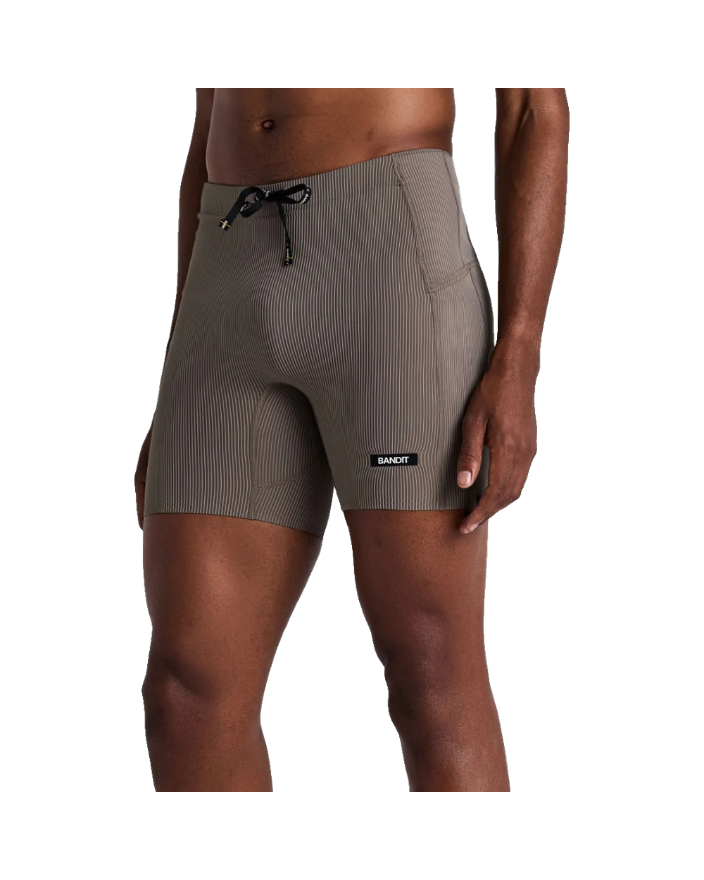 MEN STRIPED CADENCE QUARTER TIGHTS - CONCRETE TAUPE / COCOA