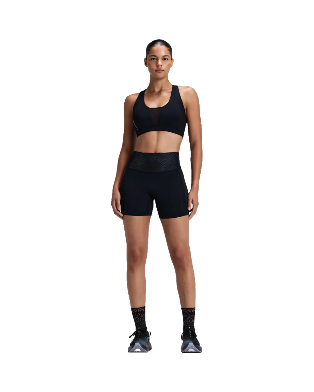 WOMEN VANISHER GEOMESH V-NECK RUN BRA - BLACK